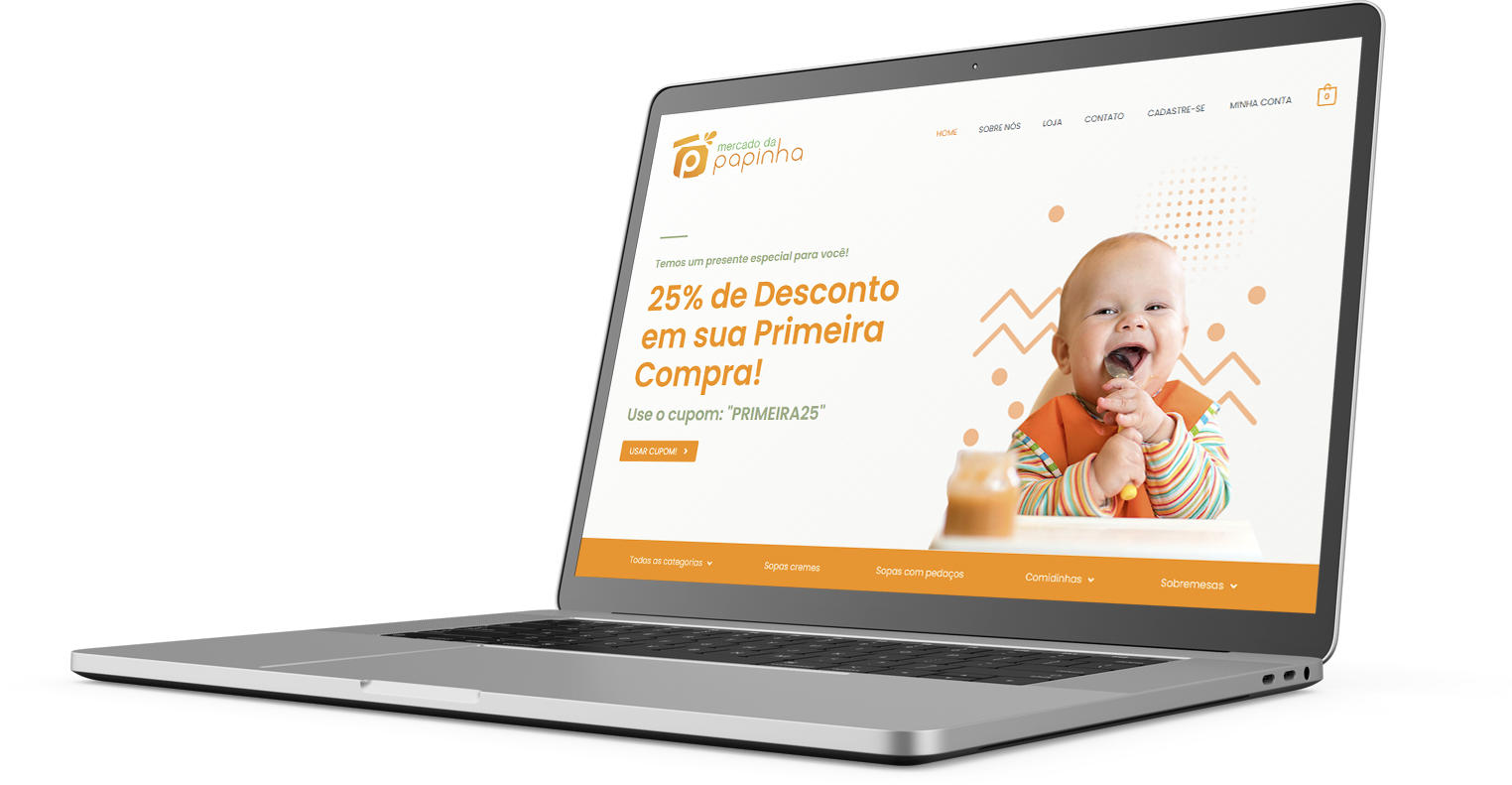 Site E-commerce criado pela PLUS ESTUDIO para Mercado da Papinha.